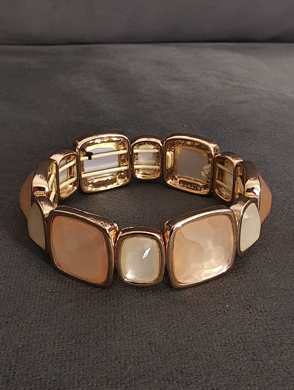 Vintage Monet Rose Gold Peach & Cream Square Stretch Bracelet